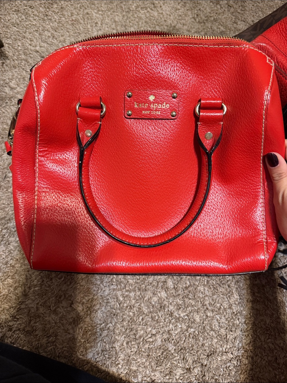 kate spade Red Pebbled Leather Satchel with Gold Hardware